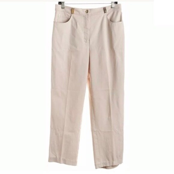 St. John Sport Essentials Pants 10 Twill High Gold Hardware Rise Neutral Beige - Picture 3 of 8